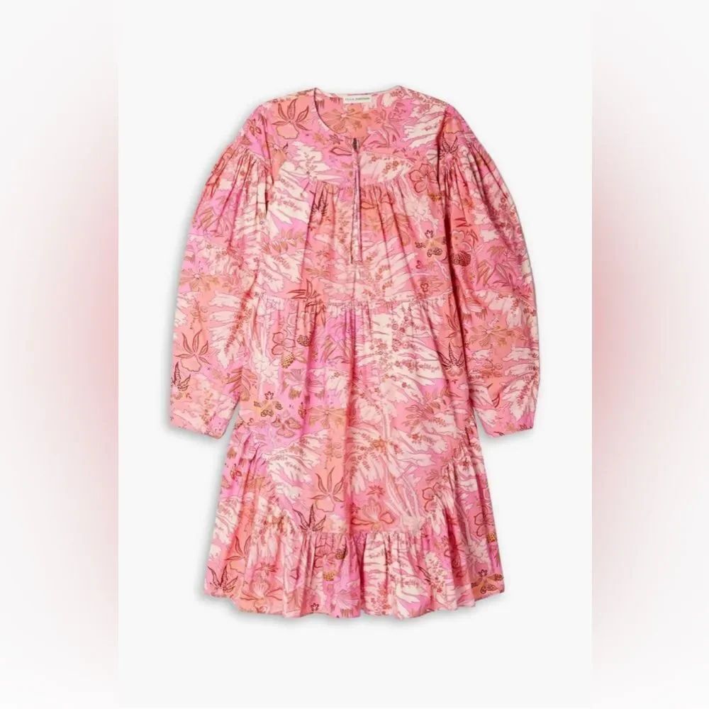 Ulla Johnson Leila Ruffled Floral Print Cotton Poplin Mini Dress - GUC - Sz M